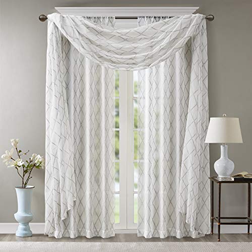 Madison Park Sheer Curtain Scarf for Kitchen, 1 Panels 50x216 White/Grey - color: White/Grey, size: 50"W x 216"L (Pack of 1)