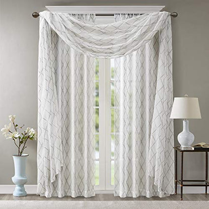 Madison Park Sheer Curtain Scarf for Kitchen, 1 Panels 50x216 White/Grey - color: White/Grey, size: 50"W x 216"L (Pack of 1)