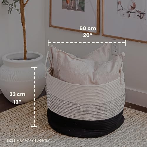 OrganiHaus Round Toy Basket & Blanket Basket, Cotton Rope 20x13" - color: 3-toned Black, size: Wide