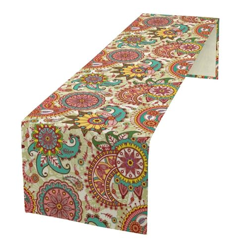 Bohemian Paisley Floral Table Runner, Retro Abstract Flower Pattern Boho Table Runner for Dining Kitchen Home Banquet Cafe 13x36in - color: Paisley-2, size: 13x36in