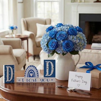Smile Father's Day Wooden Table Decor "DAD", "I LOVE YOU", Blue Rainbow Desktop Signs Tabletop Decorations for Home Office Shelf Gift for Dad Husband Grandpa - style: Letter Dad