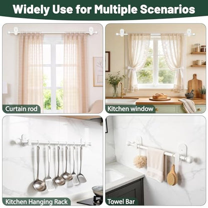 USFOOK White Curtain Rods No Drilling 32 to 58 Inch, Adhesive Window Rod - color: White, size: 32-58"