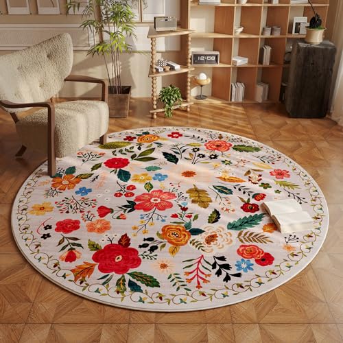 Rugcomf Round Area Rug 6ft Washable, Beige - color: Beige, size: 6' (Round)