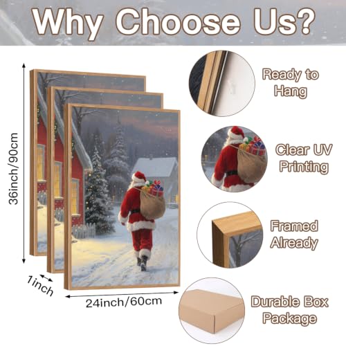 Aurlan 3 Pcs Santa Is Coming To Town Framed Wall Art 24x36 Inch - color: Santa Claus is Coming to Town, size: 24"L x 36"W