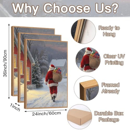 Aurlan 3 Pcs Santa Is Coming To Town Framed Wall Art 24x36 Inch - color: Santa Claus is Coming to Town, size: 24"L x 36"W