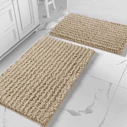 Yimobra Bathroom Rugs Sets 2 Piece, Super Absorbent Bath Mat Set,Pale Khaki - color: Pale Khaki, size: 32''x20''+24''x17''