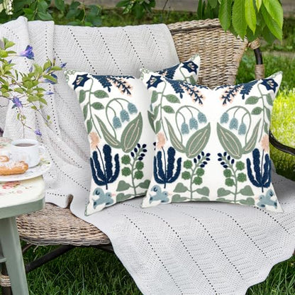 Alysheer Floral Embroidered Throw Pillow Cover 18"x 18" Set of 2 Blue Green - color: - Blue Green, size: 18" x 18" (Pack of 2)