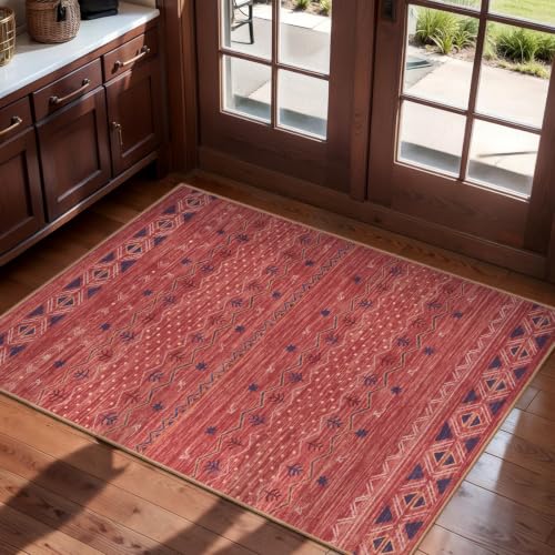 SERISSA 2x3 Washable Non-Slip Boho Area Rugs for Entryway - color: Red Ochre/Multi, size: 2' x 3' (Rectangular)