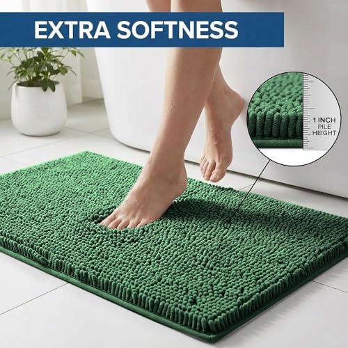 Bathroom Rugs Sets 2 Piece,Super Absorbent Chenille Bath Mats and U-Shaped Toilet Rug,Strong PVC Non Slip Backing,Microfiber Washable Dry Quickly Bath Mats for Bathroom(20"x32"+20"x20"U, Dark Green) - color: Dark Green