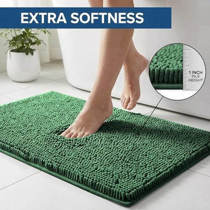 Bathroom Rugs Sets 2 Piece,Super Absorbent Chenille Bath Mats and U-Shaped Toilet Rug,Strong PVC Non Slip Backing,Microfiber Washable Dry Quickly Bath Mats for Bathroom(20"x32"+20"x20"U, Dark Green) - color: Dark Green
