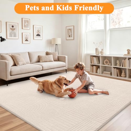 HEBE 3'x5' Area Rugs for Living Room,Washable Non Slip Textured Bedroom Rug - size: 3' x 5' (Rectangular)