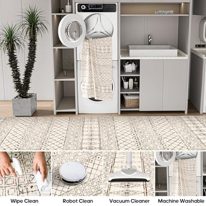 2x3 Small Rug Washable Rug: Moroccan Kitchen Low Pile Area Rugs Beige - color: Geo Beige, size: 2' x 3' (Rectangular)