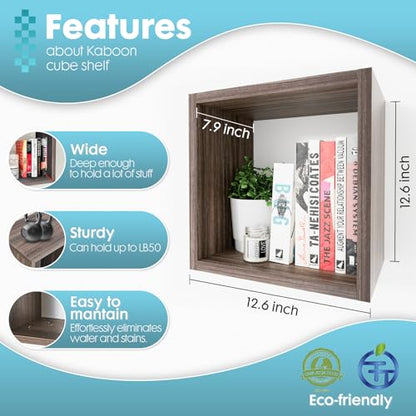 Kaboon Cube Floating Shelves Set2, Display Shelves Wall Mount 7.75" D x 12.5" W x 12.5" H, (Eucalyptus, Square 2 Cubes) - color: Eucalyptus, size: Square-Set2