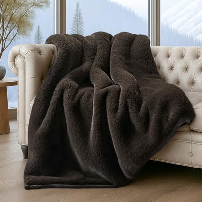 EverGrace Faux Chinchilla Fur Throw Blanket, 60"x80", Espresso Mink - color: Espresso Mink, size: 60"x80"
