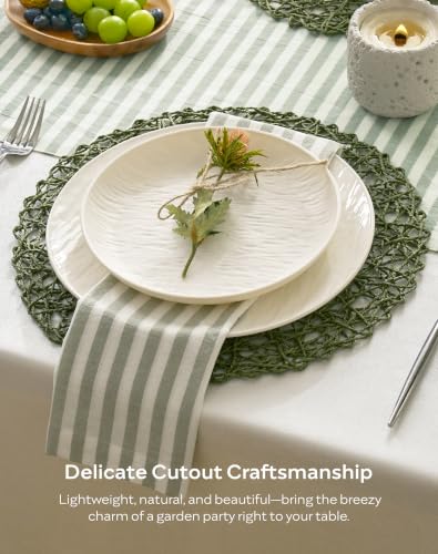 Round Bohemian Woven Paper Placemats Set of 6, Green - color: Green, size: Set of 6