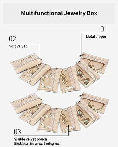 VLANDO Travel Jewelry Pouch, 12pcs Clear Velvet Zipper Bag - color: A.12 PCS