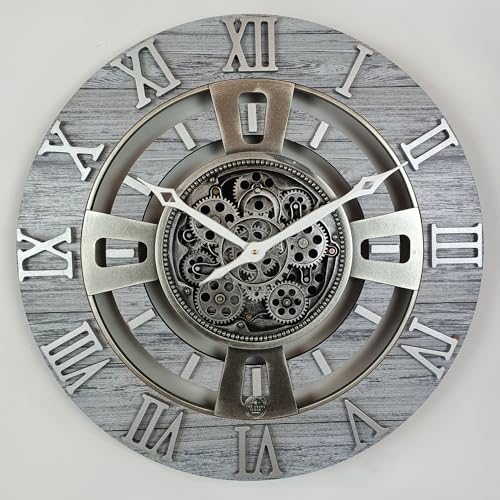 ImprovingLife The Gears Clock Real Moving Gear Wall Clock England Line (Silver Grey, 24 inches (60 cm)) - color: Silver Grey, size: 24 inches (60 cm)