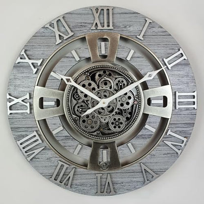ImprovingLife The Gears Clock Real Moving Gear Wall Clock England Line (Silver Grey, 24 inches (60 cm)) - color: Silver Grey, size: 24 inches (60 cm)