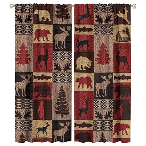 Vintage Check Black Bear Rod Pocket Blackout Curtains for Bedroom - Rustic Country Farmhouse Cabin Elk Tree Plaid Window Drapes,Thermal Insulated Room Darkening Curtains 2 Panels 54L x 21W - color: Vintage Check Black Bear, size: 21"W x 54"L (Pack of 2)