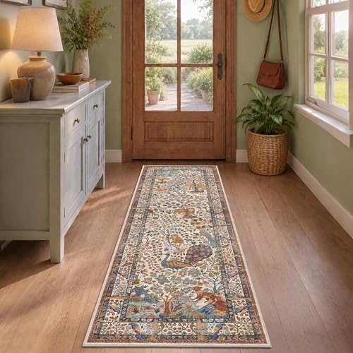 2’6″x 8’ Runner Rug Botanical Print Runner Vintage Kitchen Rug - color: Beige, size: 2'6" x 8' (Runner)