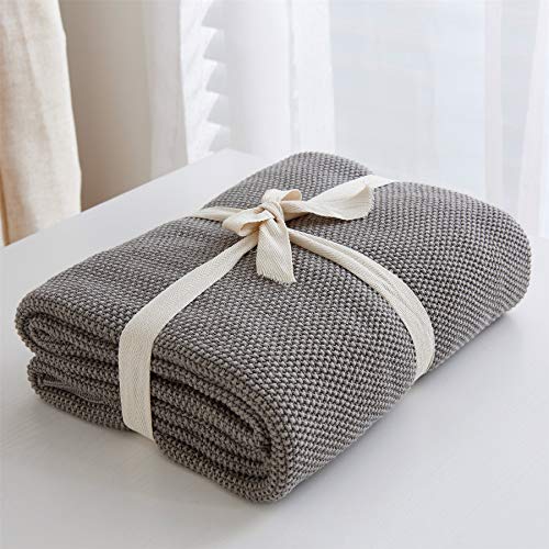 Longhui bedding Medium Grey 100% Cotton Lightweight Cable Knit Throw Blanket for Couch Sofa Bed Home Décor, Bonus Laundering Bag, Gray Color 60“ x 80” Machine Washable - color: Medium Grey, size: 60"x80"