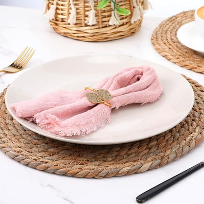 12" Set of 24 Woven Rattan Placemats, Boho Farmhouse Table Mats