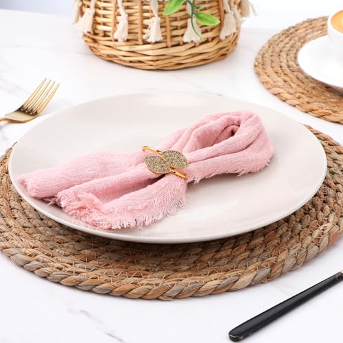 12" Set of 24 Woven Rattan Placemats, Boho Farmhouse Table Mats