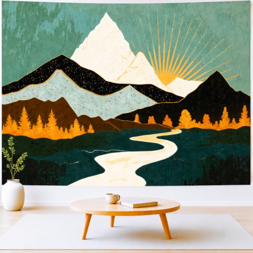 Delur Boho Mountain Tapestry Sunset Nature Forest Tree Landscape Wall Hanging Tapestry Sunrise Abstract Psychedelic Headboard for Bedroom Living Room Home Decor (70.8" x 92.5") - color: Boho Mountain, size: 70.8"L x 92.5"W
