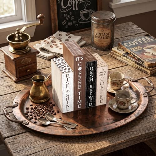 Xuhal 4 Pcs Coffee Bar Decorations,Wooden Coffee Table Accessories Rustic - style: Coffee