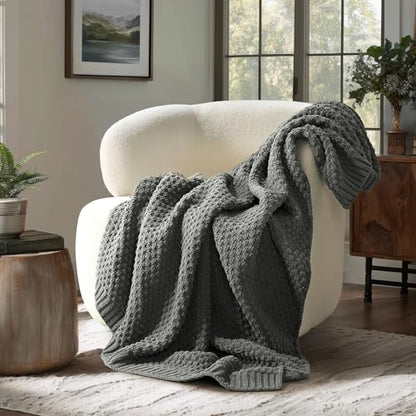 EVERGRACEHOME Chunky Chenille Knit Throw Blanket, 60 x 80, Charcoal Gray - color: Charcoal Gray, size: 60" X 80"