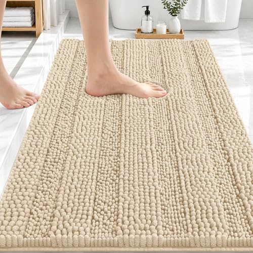OLANLY Thick Bathroom Rugs 30x20, Soft Chenille Striped Bath Rugs, Beige - color: Beige, size: 30" X 20"