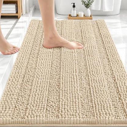 OLANLY Thick Bathroom Rugs 30x20, Soft Chenille Striped Bath Rugs, Beige - color: Beige, size: 30" X 20"