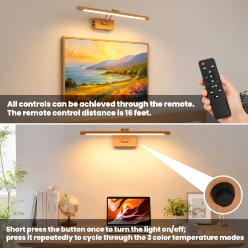 Battery Operated Picture Light for Wall,Wood Finish 23.6-Inch - color: Wood Finish, size: 23.6 Inch