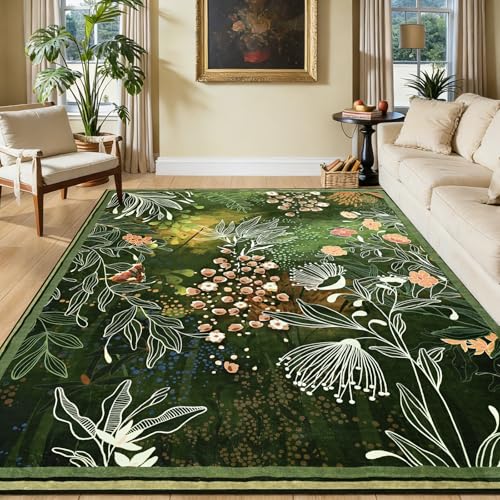 Yinhua 5x7 Area Rugs for Living Room, Washable Rugs Non Slip, Dark Green - size: 5' x7' (Rectangular)