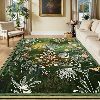 Yinhua 5x7 Area Rugs for Living Room, Washable Rugs Non Slip, Dark Green - size: 5' x7' (Rectangular)