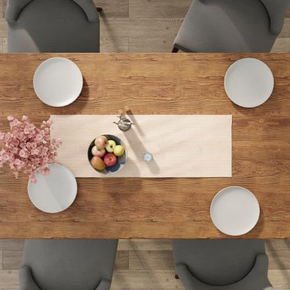 Encasa XO Table Runner, Woven Cotton Dining Linens 13"x36" Beige - color: Ticking Beige, size: 13x36 in