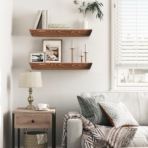 16x6.8x1.6in Slanted Solid Wood Floating Wall Shelves 2-Pack Brown - color: Brown, size: 16"-Set of 2