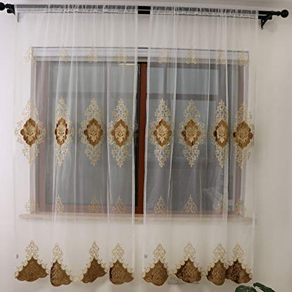 Slow Soul Velvet Embroidered Tulle Curtains, Coffee, 50W X 79L inch - color: Coffee/Rod Pocket, size: 50"W x 79"L (Pack of 2)