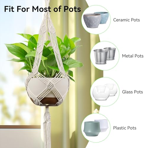 USLAI Macrame Plant Hanger, for Up to 12 Inch Pots, 42 Inch, Ivory, 2 Pack - color: 42+42 Inch - Ivory