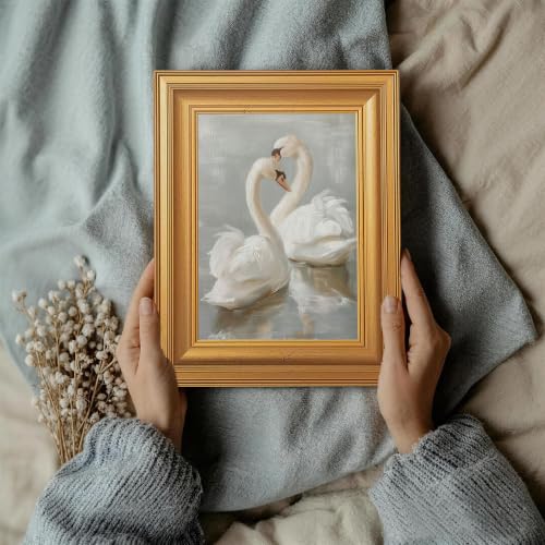 EJPFOGV Two Romantic White Swans Heart Framed Canvas Wall Art 8x10 inches - color: Swan, size: 10"L x 8"W