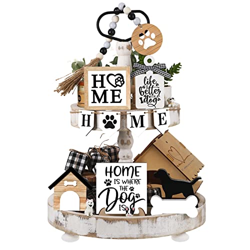 FairySandy 11 Pcs Dog Tiered Tray Decor Home Rustic Wooden Signs - style: Dog