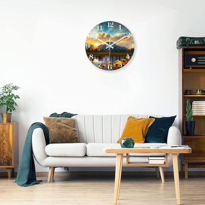 XFM Nature Landscape Wall Clock 14 Inch Sunrise Mountain - color: Yellow3, size: 14 Inch