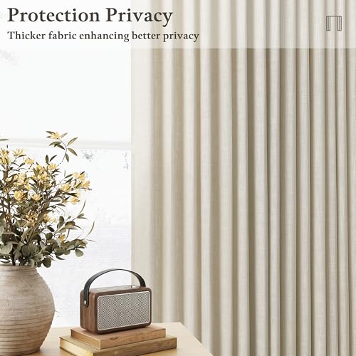 98 Inch Beige Linen Semi Sheer Pinch Pleated Curtains 50 Inch Wide 2 Panels - color: Linen, size: 50"W x 98"L (Pack of 2)