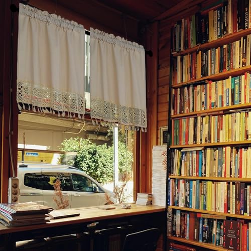 Molaxhome Linen Valances for Windows Boho Kitchen Valance Window Treatments - color: Beige, size: 24"W x 29.1"L (Pack of 1)
