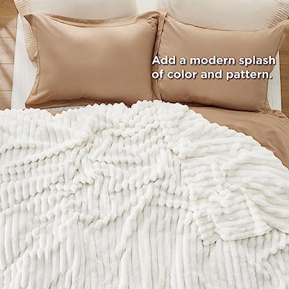 Bedsure Soft Cozy King Size Fleece Blankets for Bed Off White 108"x90" - color: Off White, size: King