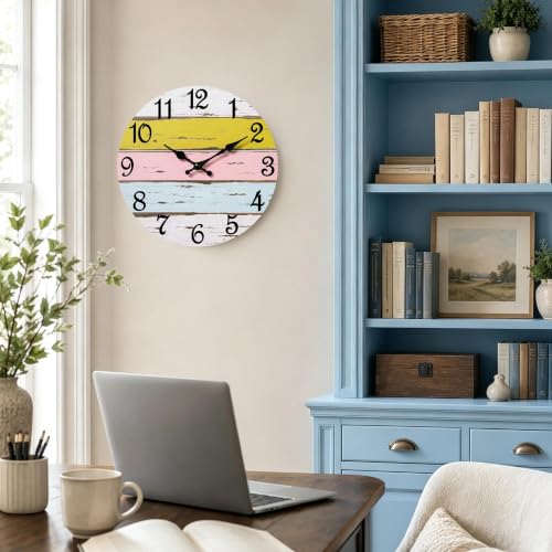 CHYLIN Wall Clock Silent Non-Ticking Battery Operated Pink Yellow Striped - color: C-pink Yellow Striped, size: 8 inch