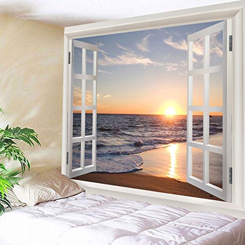 Homiest 3D Ocean Sunset Tapestry, Beach Landscape Wall Decor, 51x59 Inches - size: 59"L x 51"W