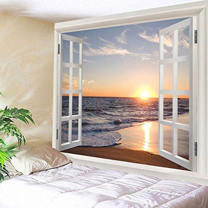 Homiest 3D Ocean Sunset Tapestry, Beach Landscape Wall Decor, 51x59 Inches - size: 59"L x 51"W