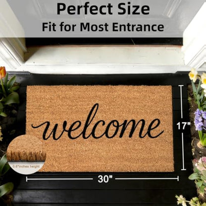 Natural Coir Welcome Door Mat Outside Inside Entrance 17x30 Welcome