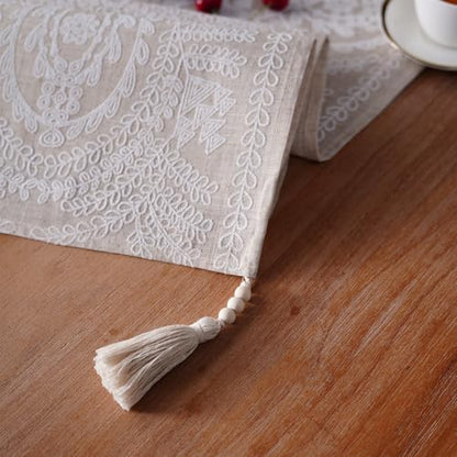 Coffee Table Runner Boho Farmhouse Dresser Scarf, Beige 14"x38" - color: Beige, size: 14 x 38 Inches